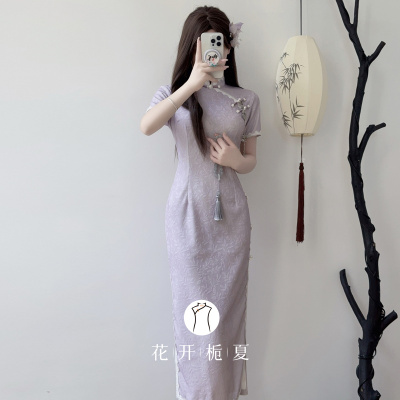 新中式改良温柔紫色旗袍