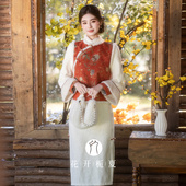 年轻款 国风旗袍裙马甲套装 少女加绒保暖毛绒领拜年服12 新中式
