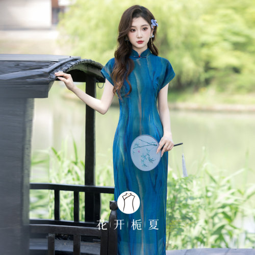 新中式国风绝美气质蓝色旗袍