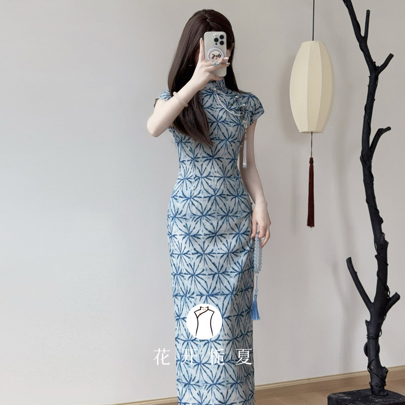 新中式改良蓝色旗袍少女连衣裙