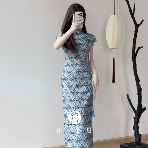 新中式改良蓝色旗袍少女连衣裙