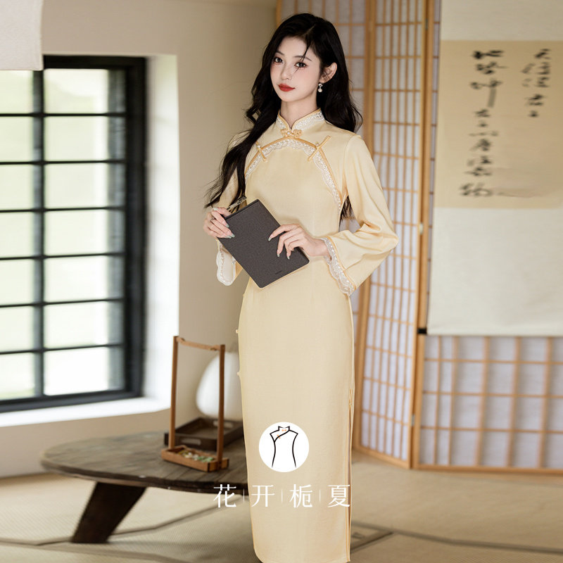 新中式绝美气质黄色旗袍2025早秋改良年轻款少女长袖连衣裙9/4,女装/女士精品,旗袍,淘宝优惠券,粉丝福利购,淘宝优惠卷