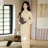 少女长袖 改良年轻款 连衣裙 绝美气质黄色旗袍2026春款 新中式