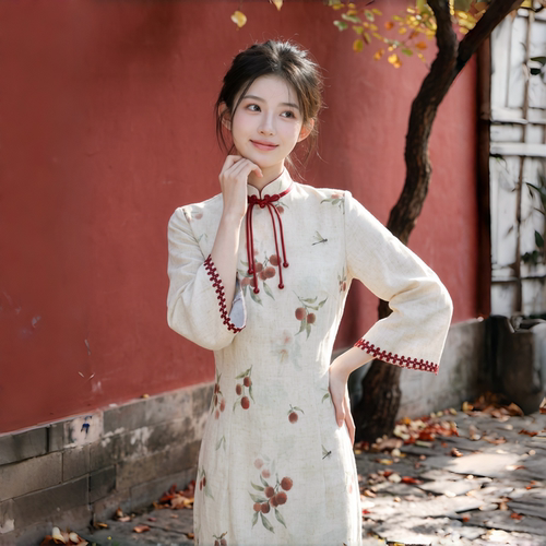 新中式国风温柔少女长袖旗袍