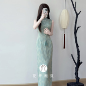 绿淋 绿色人丝提花无袖 旗袍新中式 改良年轻款 少女连衣裙