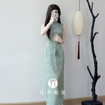 新中式改良绿色无袖旗袍