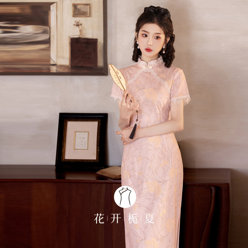 《明月》绝美粉色旗袍2026春夏新款新中式改良年轻款少女连衣裙