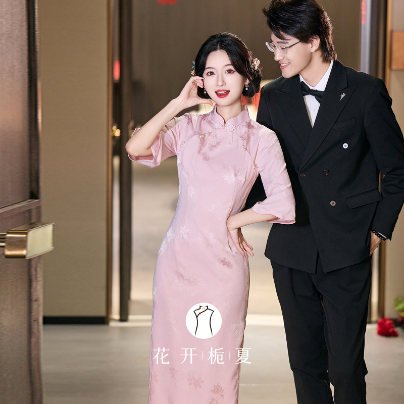 新中式绝美气质粉色旗袍