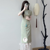新中式 新款 绿色旗袍2026夏季 改良高级感小个子年轻款 绿洛