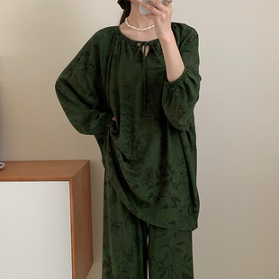 睡衣女春秋夏季 大码 中国风胖MM绵绸爆款 可外穿空调服女士棉绸套装