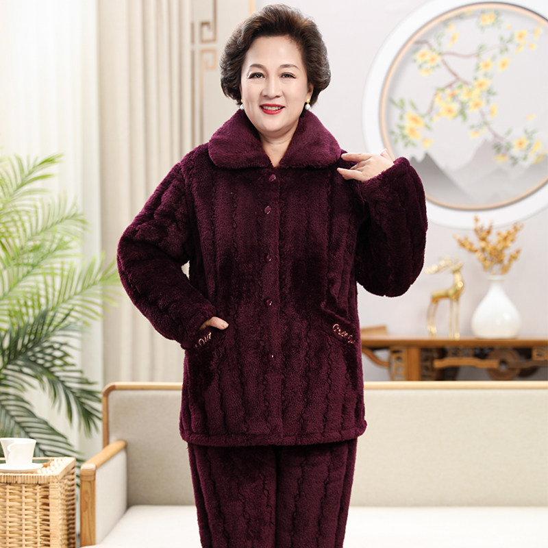 中老年妈妈睡衣女冬季珊瑚绒三层加厚夹棉加绒保暖套装老人家居服,女士内衣/男士内衣/家居服,睡衣/家居服套装,淘宝优惠券,粉丝福利购,淘宝优惠卷