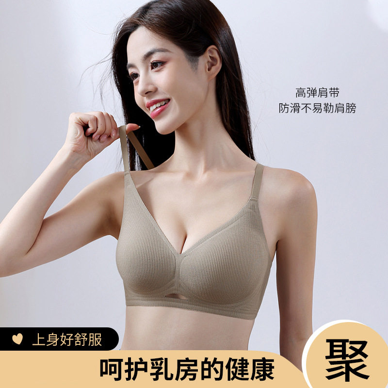 无痕内衣女小胸聚拢固定杯镂空透气果冻胶收副乳软支撑舒适文胸罩 - 封面