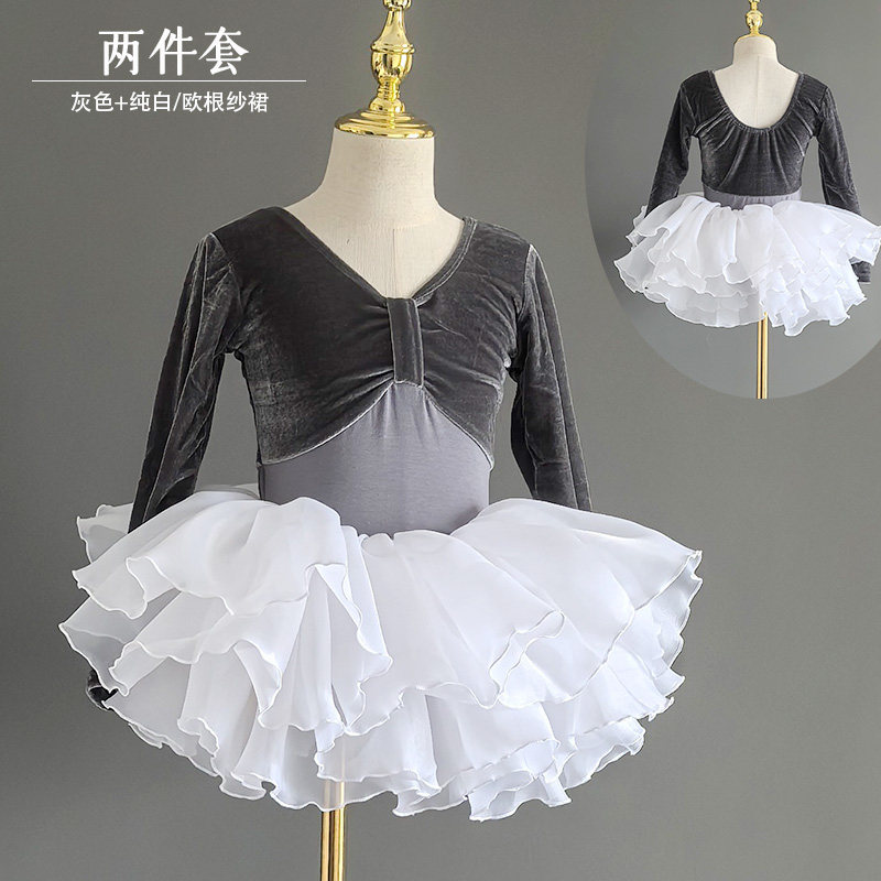 儿童长袖舞蹈服金丝绒连体服女练功服少儿体操服春秋中国舞考级服