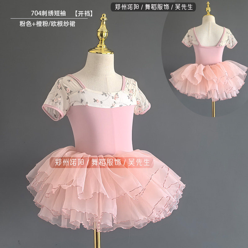 夏季儿童舞蹈服古典舞短袖连体服女小童练功服少儿刺绣芭蕾舞蹈服