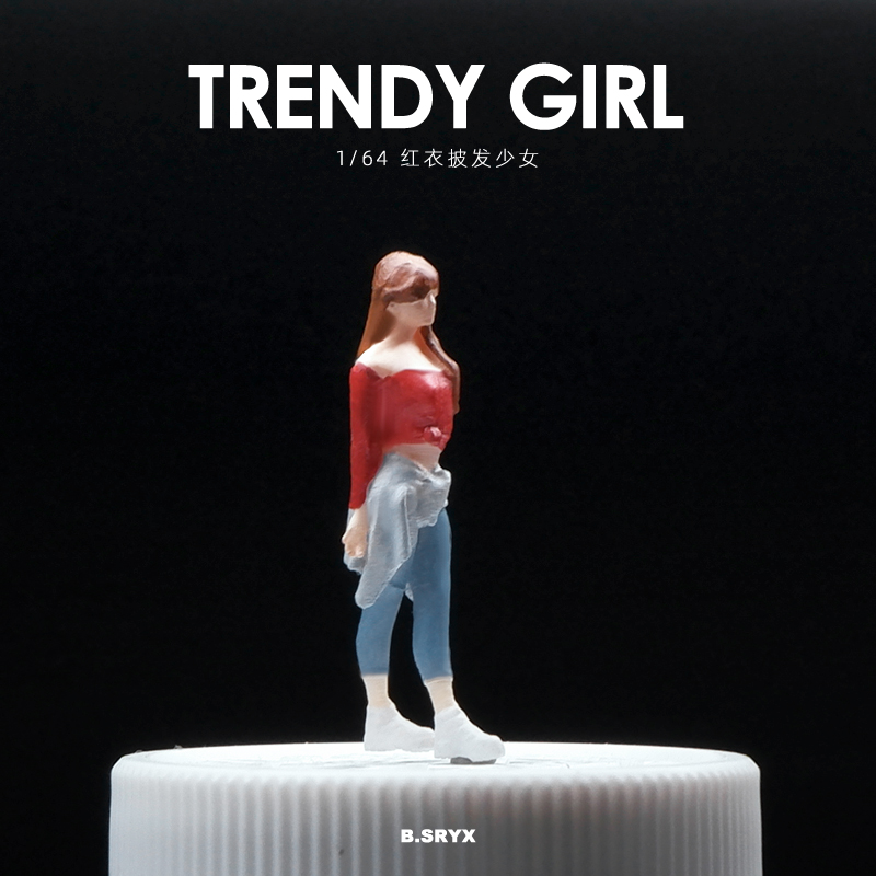 披发红衣少女小比例微缩人偶