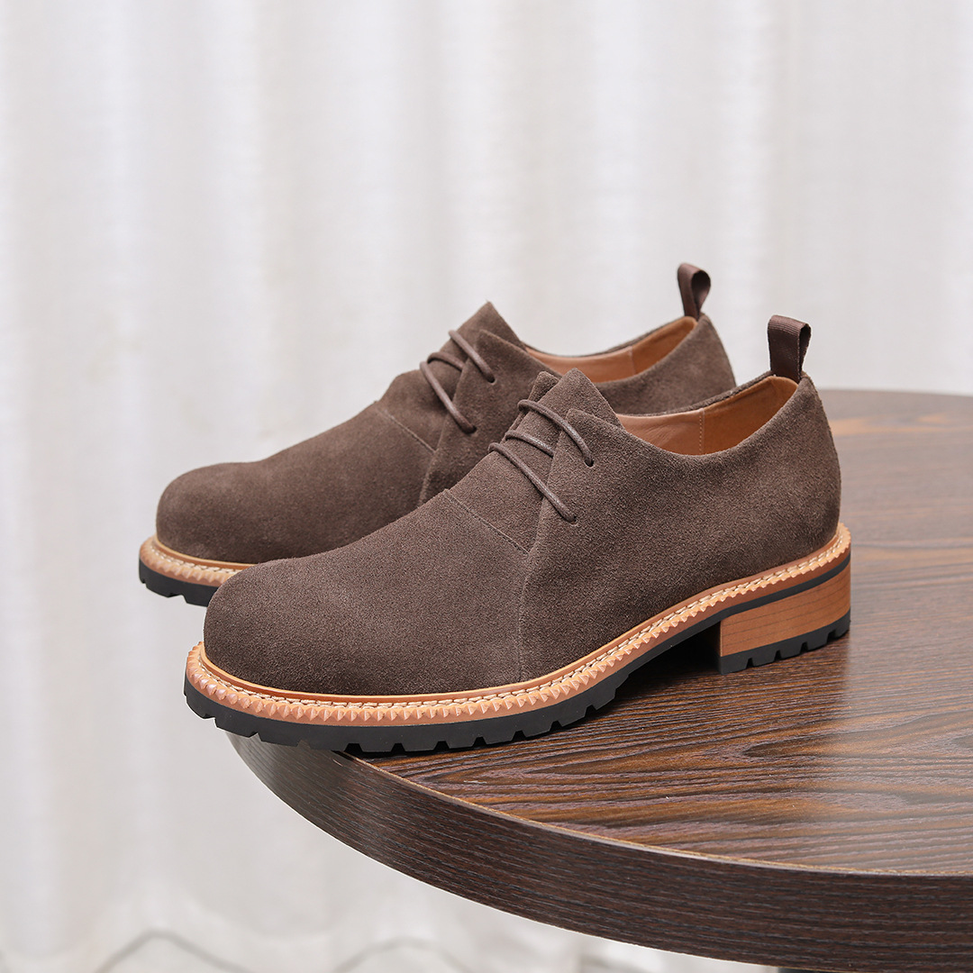 复古男鞋大圆头磨砂牛皮真皮休闲皮鞋翘头大头鞋男厚底men shoes