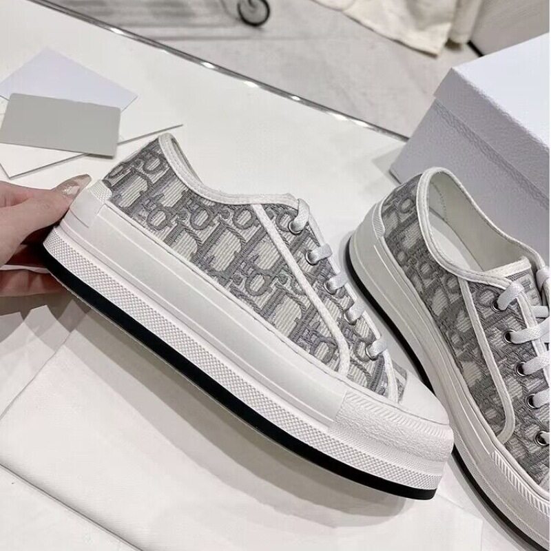thumbnail for 2026 Classic Embroidered Canvas Shoes, Casual Vintage Floral Letters, Versatile Thick-Soled Sneakers for Women, Vintage Style