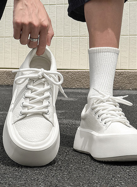 小众潮流设计ins厚底增高板鞋小白鞋面包松糕鞋25542白色-J