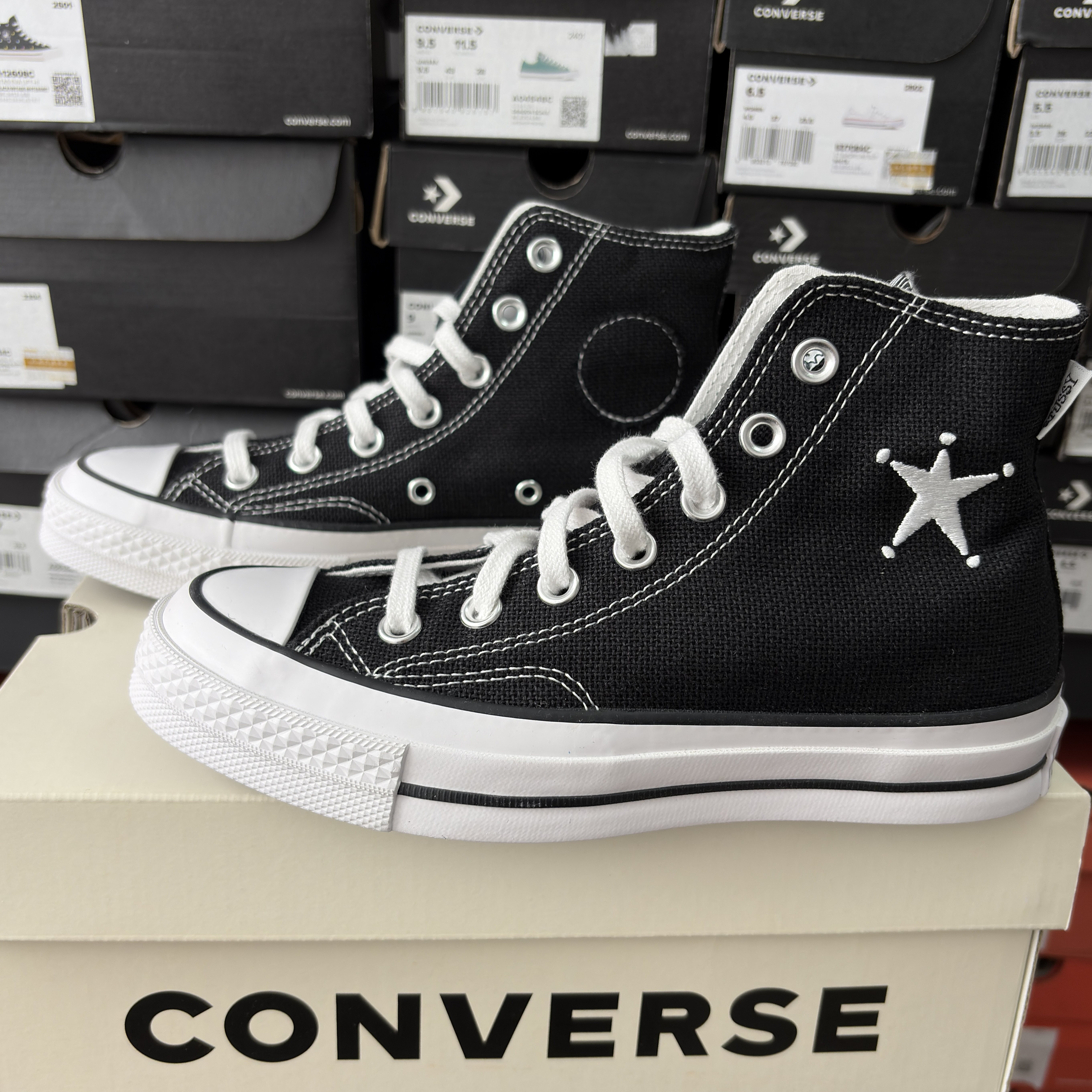 匡威stussy合作款1970s黑色高帮刺绣星星高帮帆布鞋A01765c