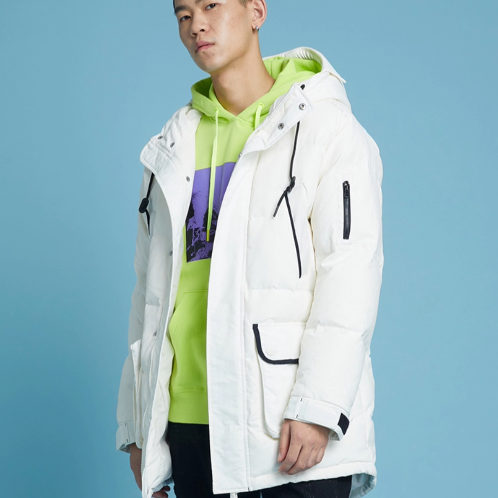 匡威男子中长款羽绒服连帽保暖