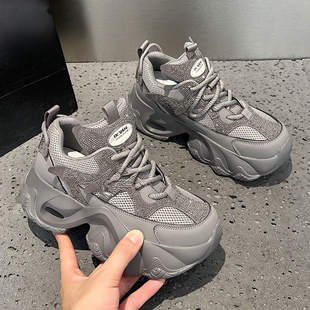 水钻厚底7cm增高摇摇底小个子透气百搭休闲鞋 老爹鞋 女2026春新款