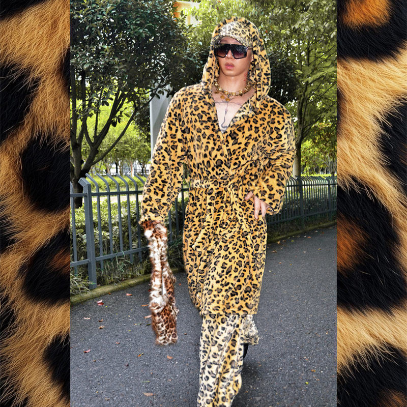 BUDDYBODY时髦嘻哈宽松加厚豹纹个性印花连帽珊瑚绒睡袍大衣套装,男装,时尚套装,淘宝优惠券,粉丝福利购,淘宝优惠卷