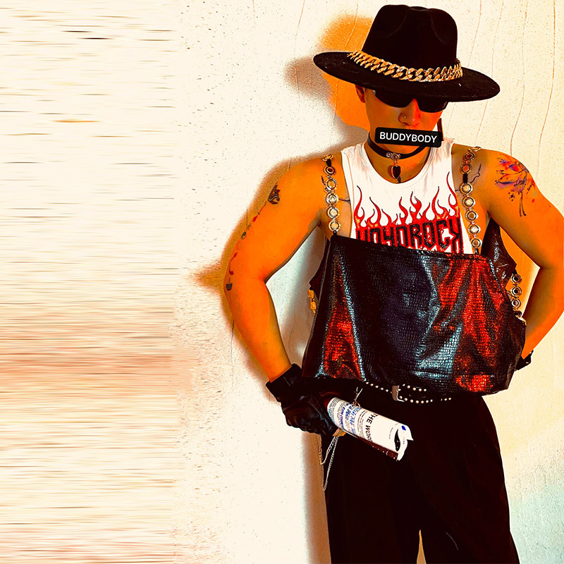 BUDDYBODY摇滚风性感时髦金属链条黑色鳄鱼纹皮吊带背心宽松坎肩,男装,背心,淘宝优惠券,粉丝福利购,淘宝优惠卷