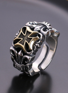 复古钛钢十字架男士戒指开口活口小众潮人个性时尚霸气潮流可调节