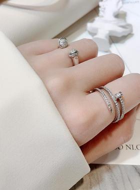 三层纯银韩版欧美风ins钉子戒指