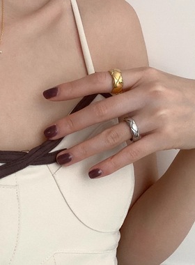 菱形波浪凹凸戒指女潮流简约百搭