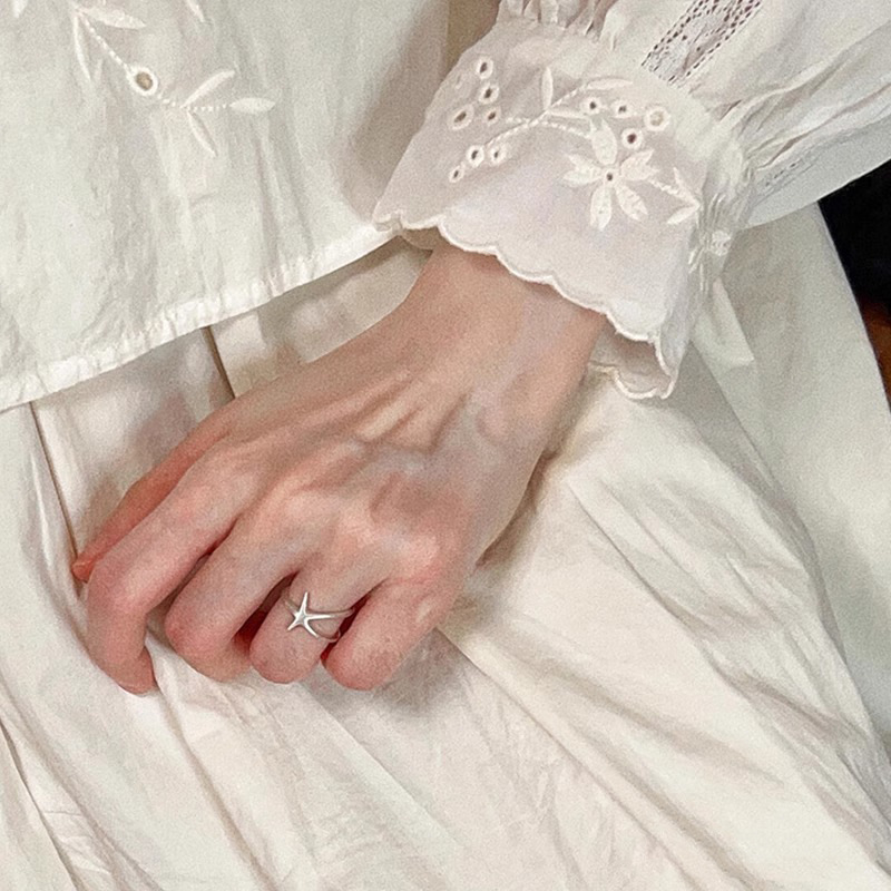 双层海星戒指女甜美气质星星S925镀银开口指环小众个性时尚食指戒
