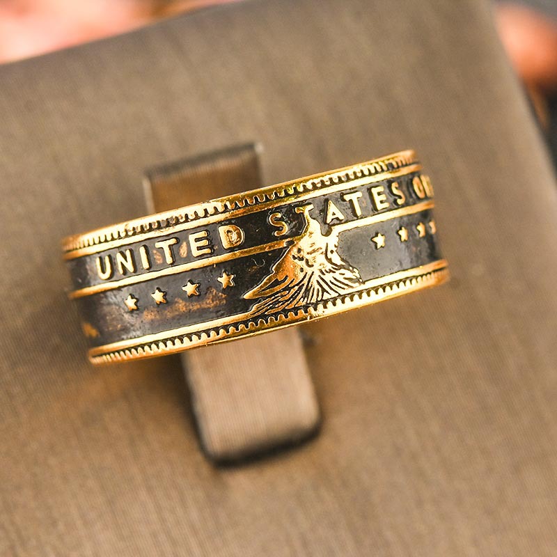 雕刻硬币男士手工戒指