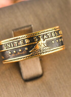 雕刻硬币男士手工戒指