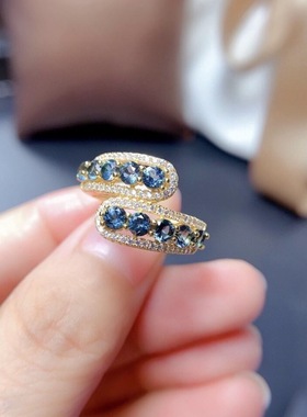 bugiel新款独特伦敦蓝托帕石蓝色戒指女晶体全净火彩爆闪超仙特别