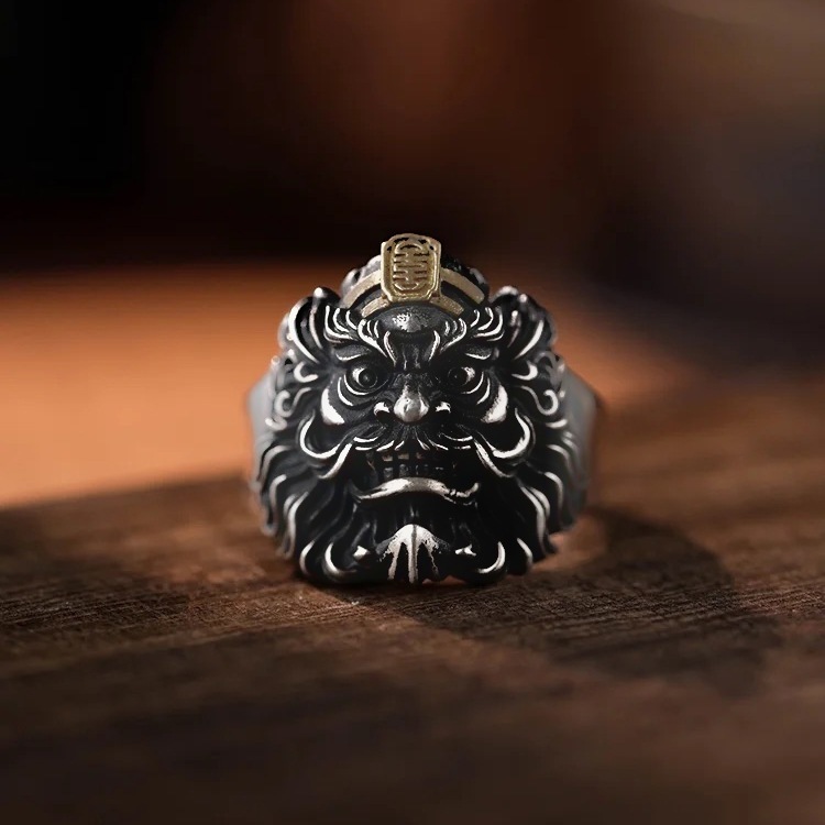 bugiel天师钟馗戒指男潮国风复古个性夸张宽版食指环ins开口可调