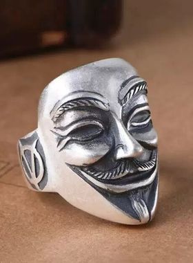 霸气风足银磨砂面具开口戒子