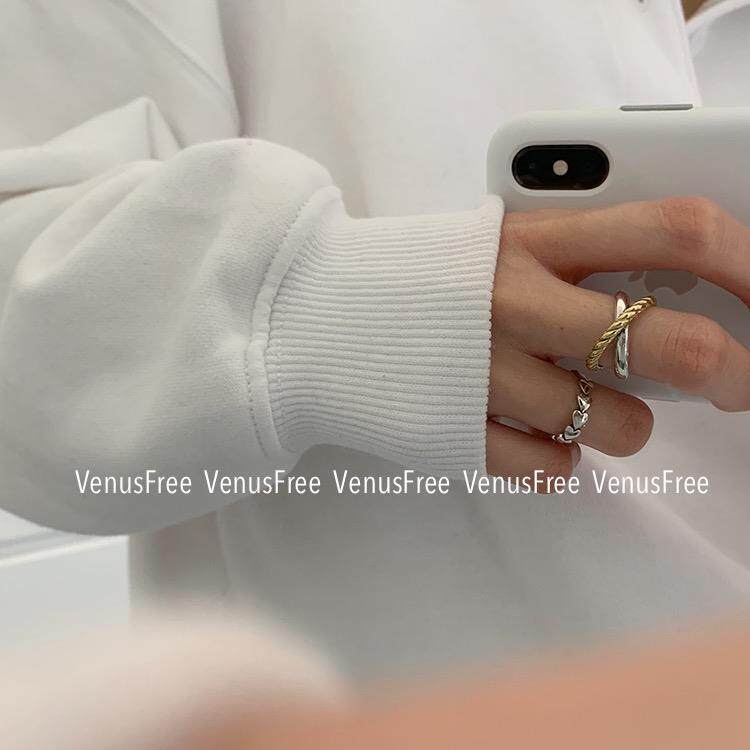 韩国博主款 加粗厚交叉金银麻花做旧戒指指环复古简约欧美