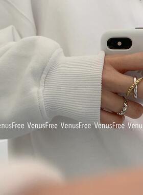 韩国博主款 加粗厚交叉金银麻花做旧戒指指环复古简约欧美