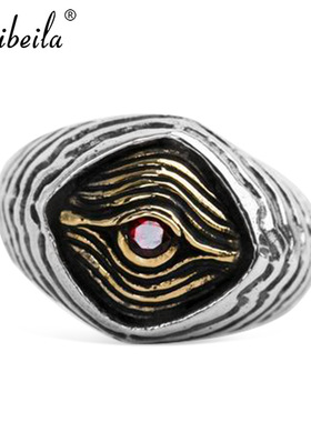 bugiel个性复古纹上帝之眼开口戒欧美时尚潮流尾戒食指戒男