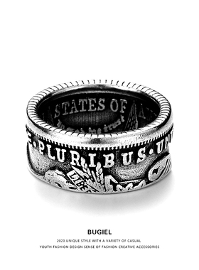 bugiel新品美国我们信仰上帝1美金合众为一复古仿摩根硬币戒指男