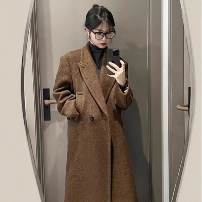 格子毛呢外套女款中长款呢子外套