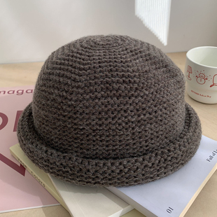可爱小丸子圆顶卷边显脸小2025秋冬季新款女羊毛毛线针织渔夫帽子