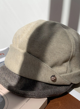软糯高品质拼色软帽檐简约百搭日系2025秋冬季新款女保暖八角帽子