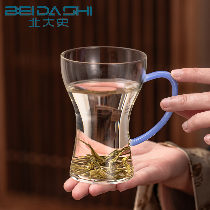 新款带把手个人用玻璃喝茶杯图片