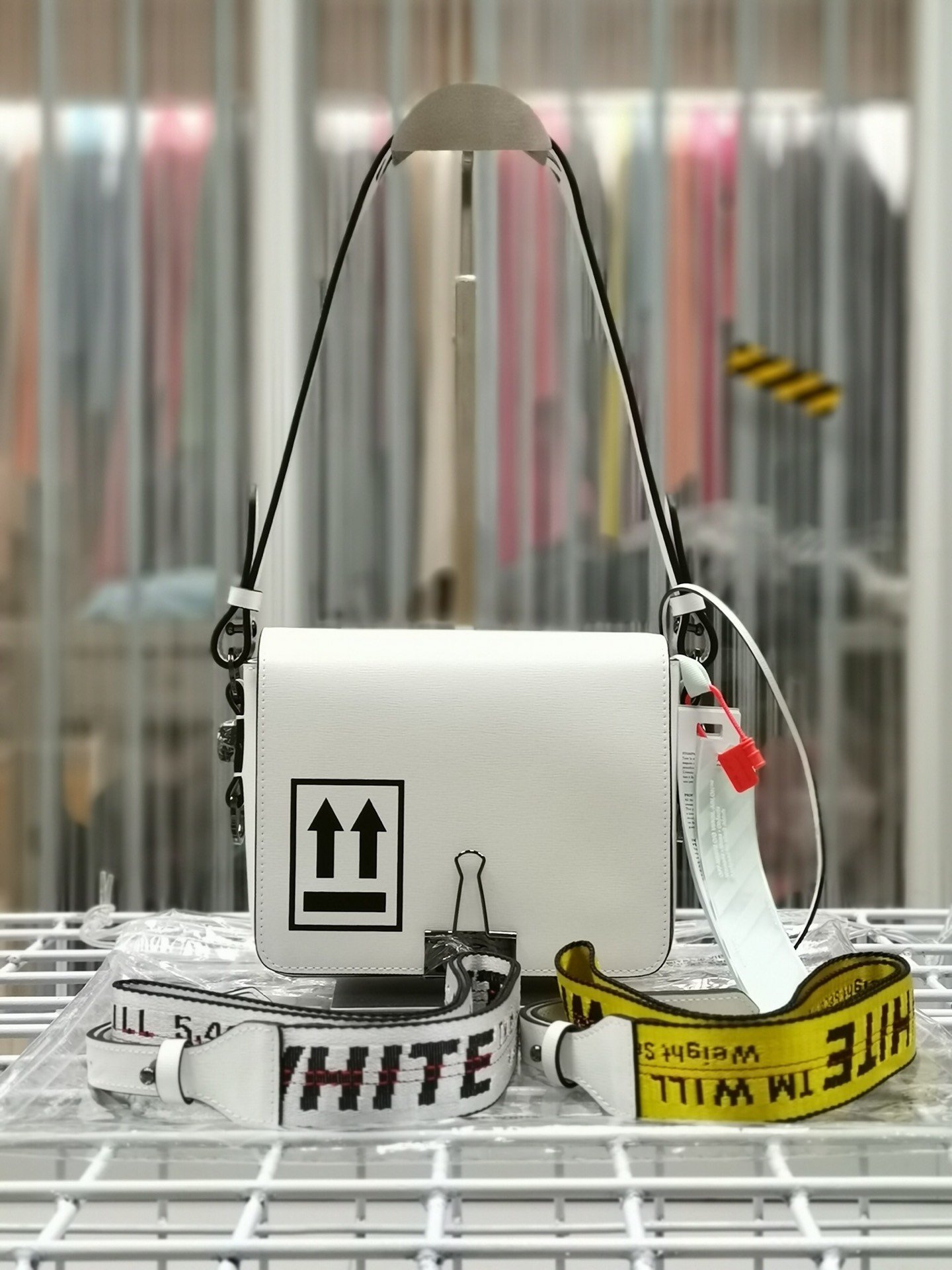 小敏家同款包包OFF-WHITE 20SS字母夹子单肩斜跨条纹ow迷你女包