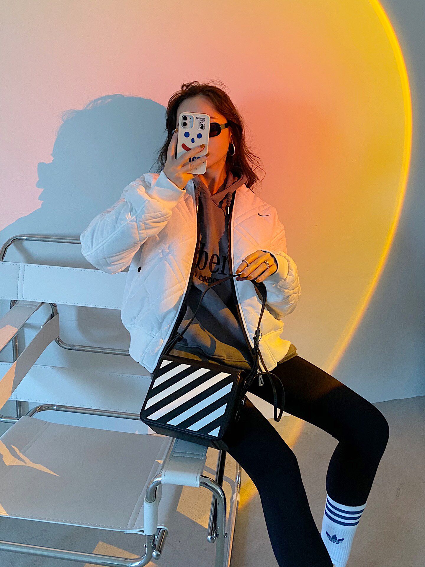 off-white/ow女包斜纹单肩包潮牌OW夹子斜挎包条纹小方包新款