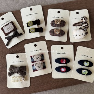 满3卡包邮念念niannian秋冬儿童发夹韩系复古蝴蝶结女宝宝刘海夹