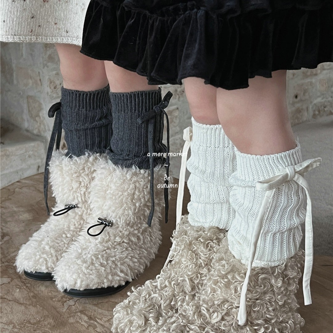 儿童袜套秋冬复古洋气YK2女孩针织腿套韩系女童甜美蝴蝶结堆堆袜