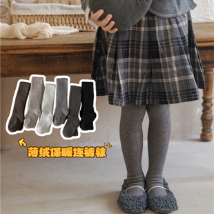 女童连裤袜秋冬薄款加绒宝宝基础保暖打底裤韩系儿童刷毛竖条纹裤
