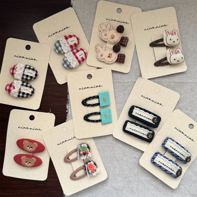 满3卡包邮niannian念念秋冬可爱儿童发夹韩系花边格子女孩刘海夹